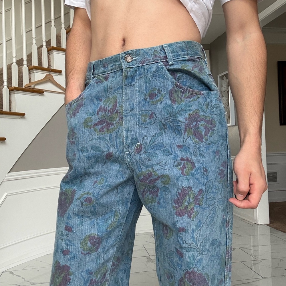 Vintage Calvin Klein Floral Patterned Blue Jeans (Made in USA)